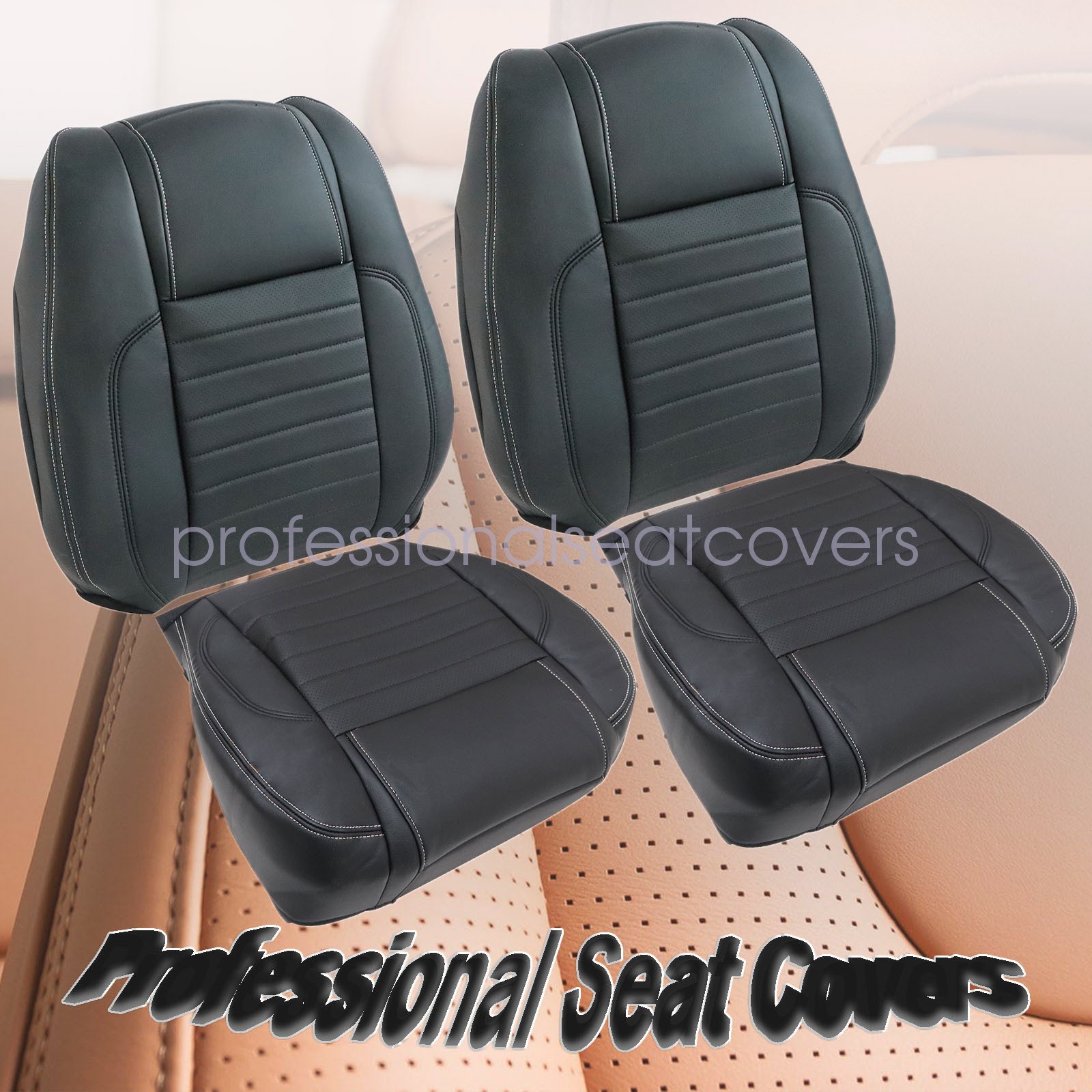 For 2010-2014 Ford Mustang Driver & Passenger Bottom & Top Leather Seat Cover