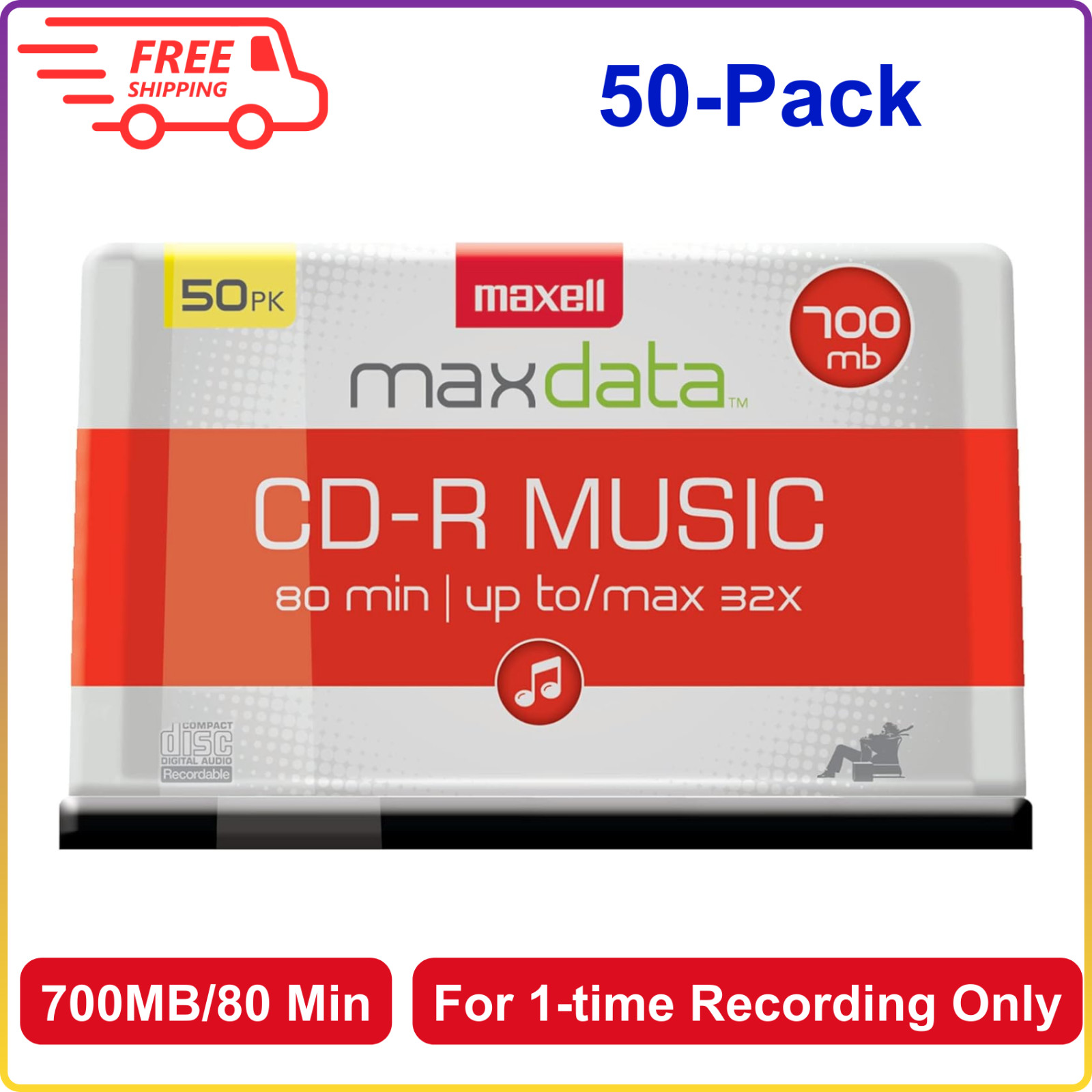 Maxell CD-R Music Spindle, Audio Only, Blank Media, 50-Pk(625156), 700MB/80 Min
