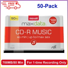 Maxell CD-R Music Spindle, Audio Only, Blank Media, 50-Pk(625156), 700MB/80 Min