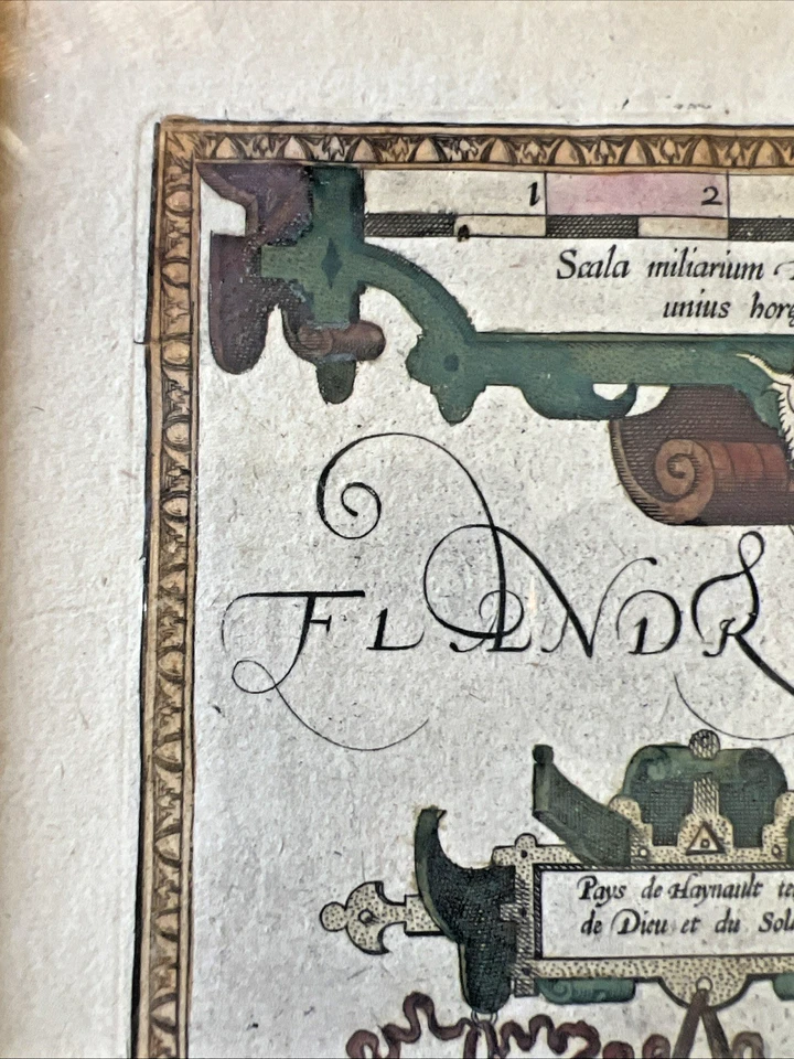 Ortelius Antique Map of Hainaut Hand-Colored Copperplate 17th C. Old Print Shop - Image 2 of 4