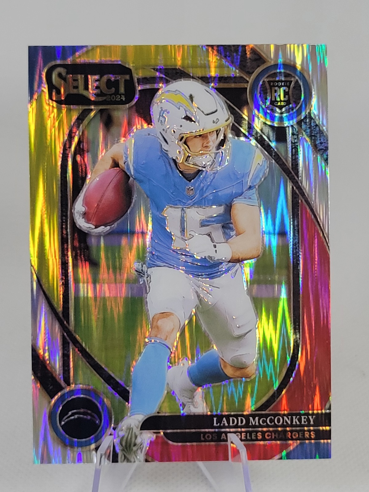2024 Panini Select - Club Level Ladd McConkey #268 Red & Yellow Shock Prizm (RC)