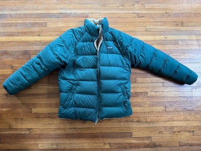 Men's Patagonia Reversible Silent Down Jacket Color Northern Green - Large