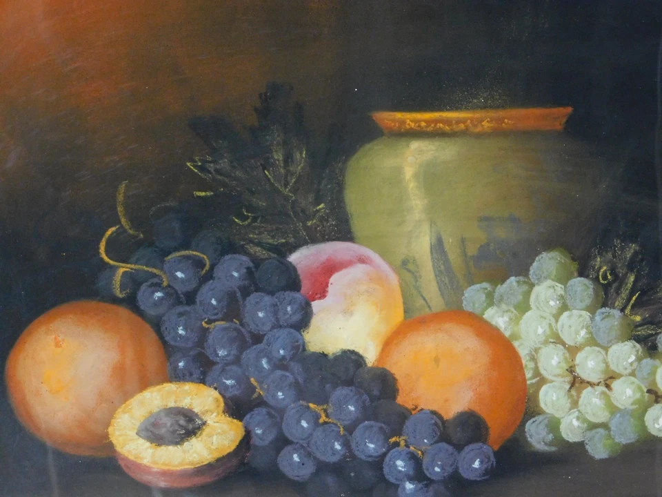 Antiguo dibujo original pintura pastel William Chandler bodegón enmarcado 1900 Foto 2 de 4