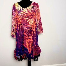 VTG Argenti Whimsigoth Dress 6 MultiColor 3/4 Sleeve Ruffle Black Lace Hem Flowy