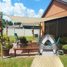 13-19'Outdoor Shade Sail Rectangle Sun Canopy Cover With Steel Wire Cable Beige