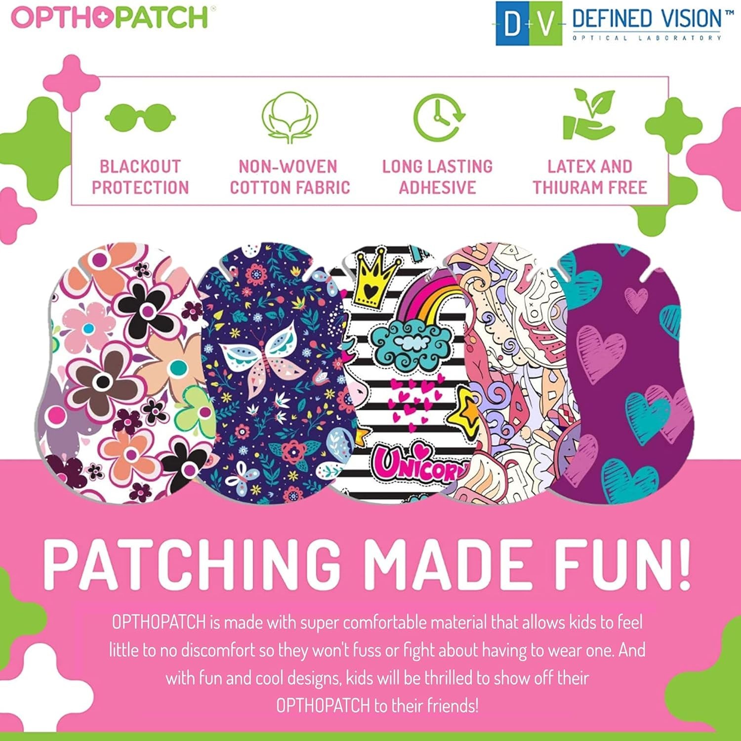 Fun & Chic Eye Patches for Lazy Eye - Girls' Design - 100 Ct