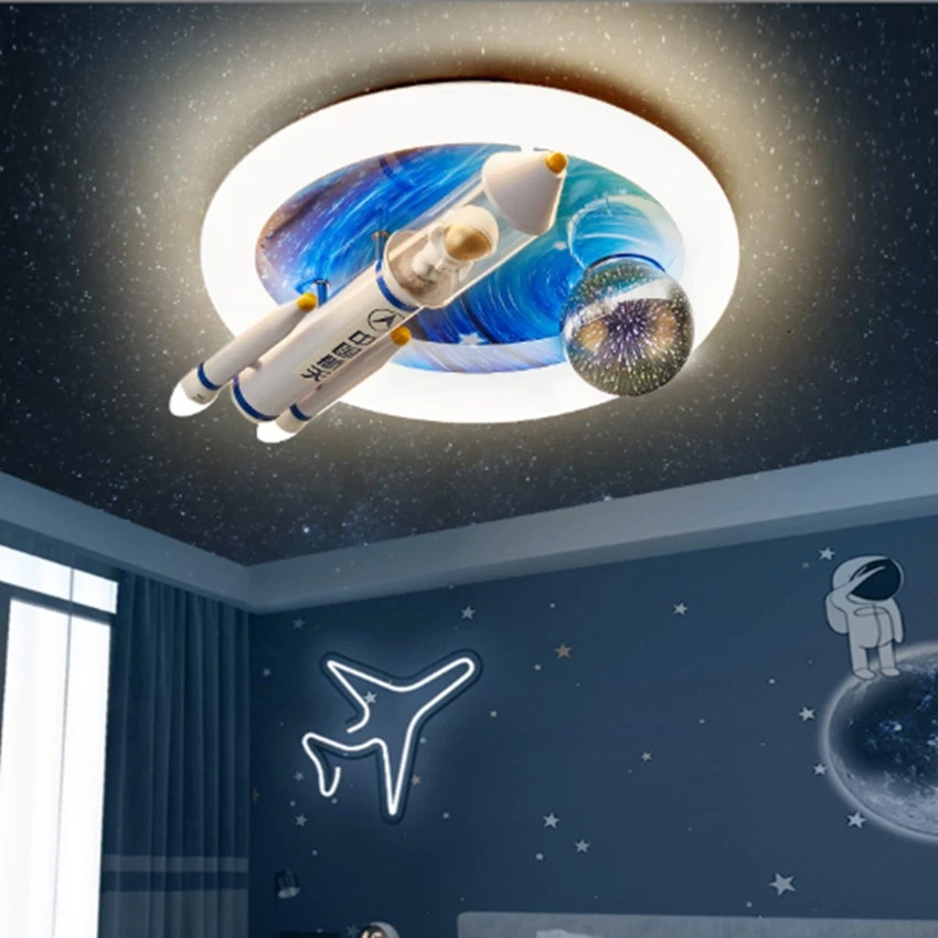 Luminária de teto moderna foguete espacial astronauta quarto infantil luminárias lustre - Imagem 3 de 4