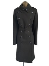 Karen Millen Size L Uk 16 Khaki Military Wool Blend Double Breasted Belted Coat
