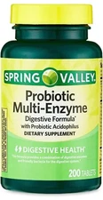 Spring Valley Probiotic Multi-Enzyme Digestive Formula Tablets 200 Count 