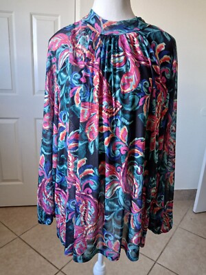 Cupio Women s Blouse Plus Size 3X floral Crew neck Long Sleeve Soft Tunic NEW