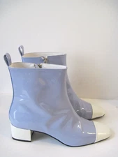 Carel Paris Baby Blue Off White Patent Leather Ankle Boots Side Zip Size 40