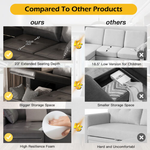 3 in 1 Pull Out Sofa Bed Sleeper Sofa with Storage Chair Sectional L Shape Couch - Picture 19 of 89