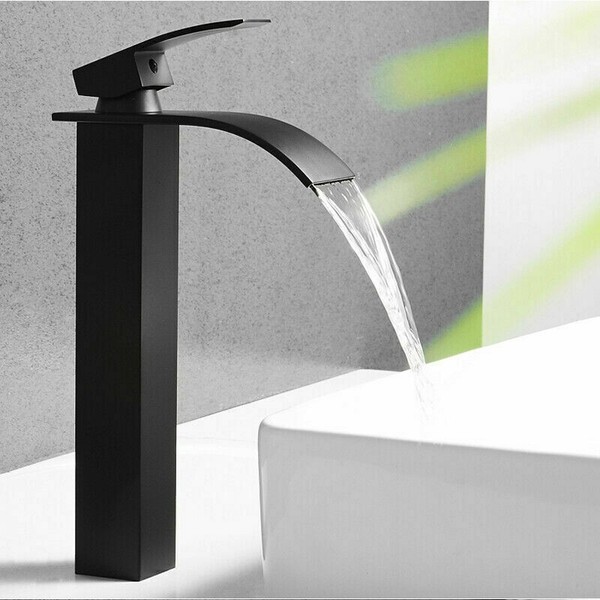 Schwarz Waschtischarmatur Hoch Wasserhahn Bad Mischbatterie Waschbecken Einhebel-image