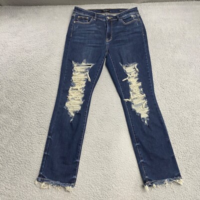 Judy Blue Jeans Women 11 30 Blue Denim Mid Rise Waist Straight Leg Fray  Distress