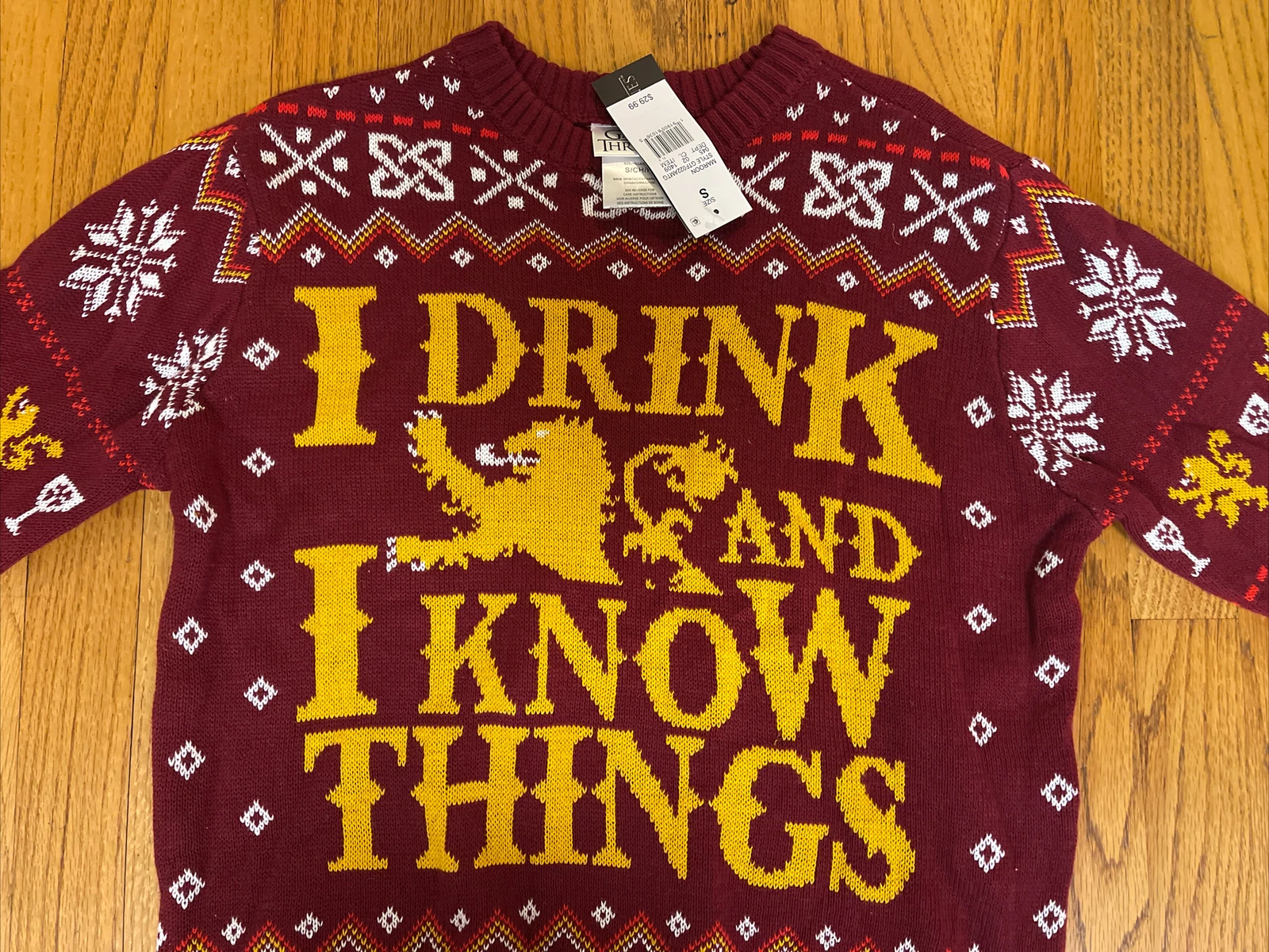 I Drink & I Know Things Game Of Thrones Ugly Christmas Sweater Men's Medium NWT