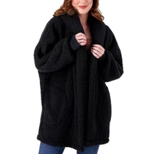 BumbleBella by Jill Martin Sherpa Shawl Collar Button Lounger Black