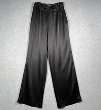 ST. JOHN Satin Wide Leg Pants Womens 12 Black Side Zip Paperbag Waist - NOTE