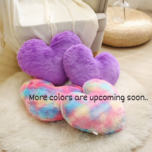 2PACK Girls Purple Fluffy Heart Pillow 18x15 inches Shaggy Faux Fur Gift for Her - Picture 7 of 8