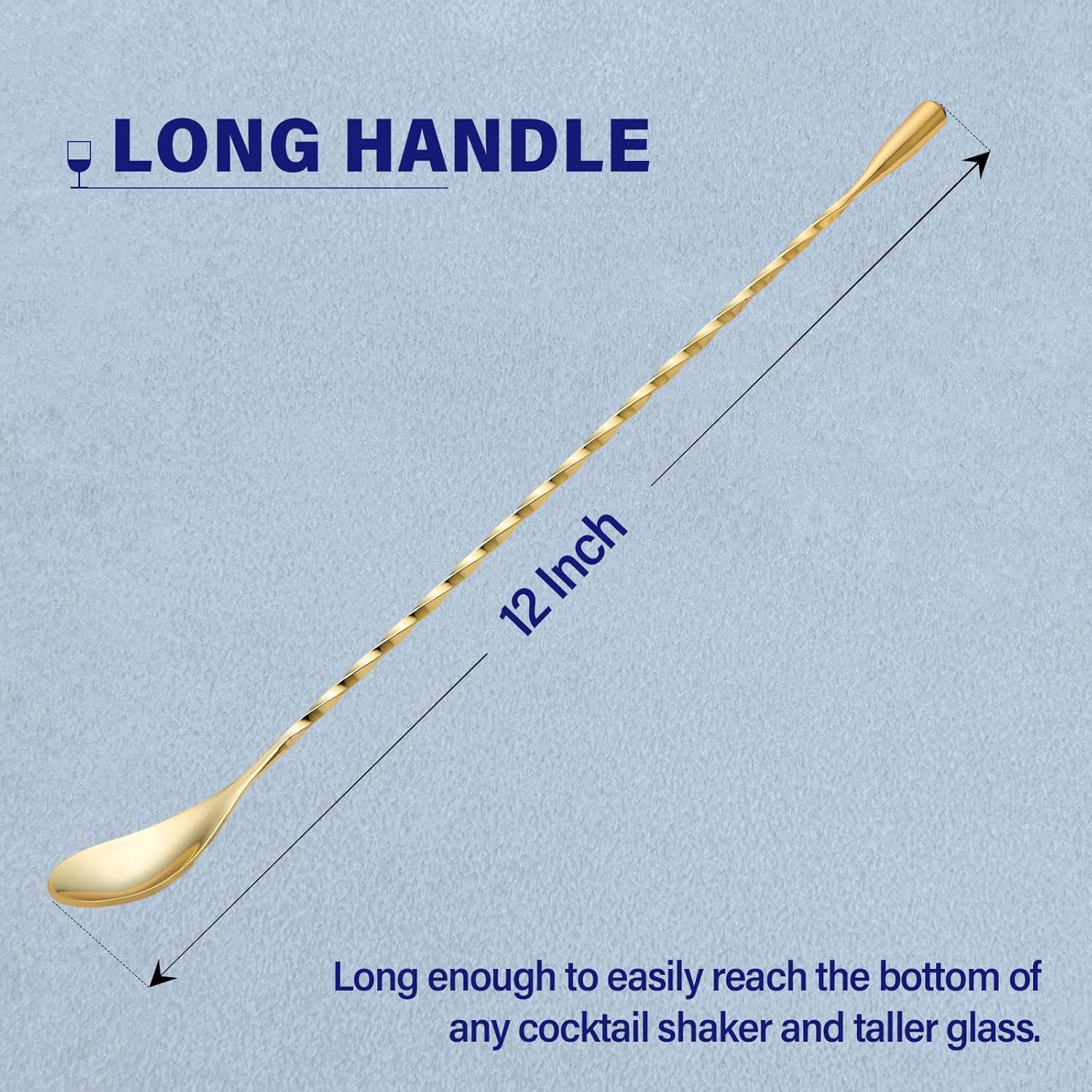 2 Pcs 12 Inches Bar Spoon, Long Handle Mixing Stirrers for Drink, Briout Stainle