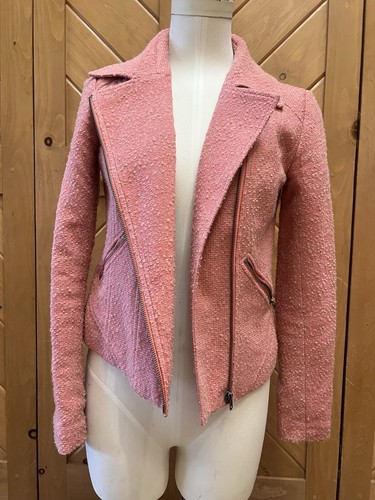 Tweed Pink Blazer Jacket Hinge Womens Medium Zip Up Wool Moto Jacket XS - 第 1/7 張圖片