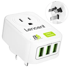 LENCENT Australia Power Plug Adapter with 3 USB for US Travel to New Zealand