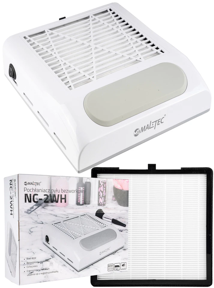 MalTec 80W Beutelloser Nagelstaubabsauger Tischabsaugung Profi-Nagelsauger weiß