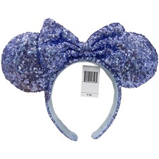 Disneyland 2023 Anniversary Blue Sequins Bow Mickey Minnie Mouse Ears Headband