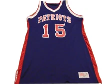 VINTAGE RIPON ATHLETIC PATRIOTS MESH NAVY BLUE RED BASKETBALL JERSEY SIZE L