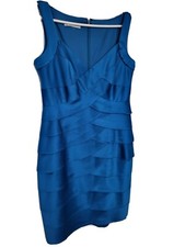 London Times Sheath Dress Womens size 4 Party Evening Dress Blue Satin