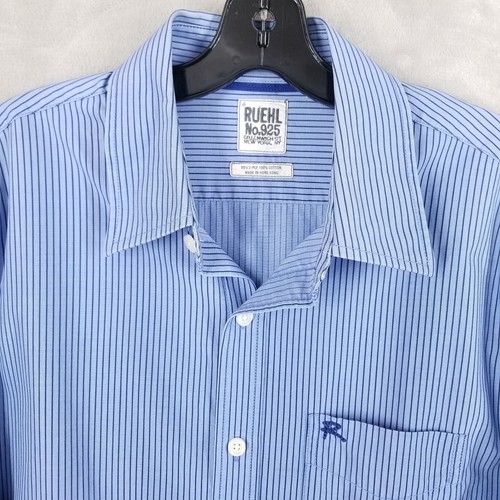 Vintage Ruehl 925 Shirt Men XL Blue Pinstripe Cotton Long Sleeve Y2K Normcore - Picture 4 of 11