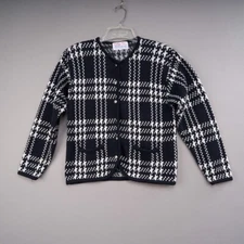 Tally Ho Cardigan Womens S Black White Plaid Acrylic Knit Vintage