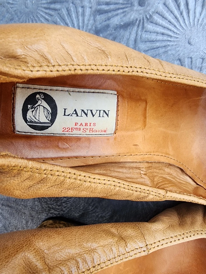 LANVIN Leather Ballerina Wedge Elasticated Snake Platform Slip On Pumps Sz 9.5 - Image 3 of 4