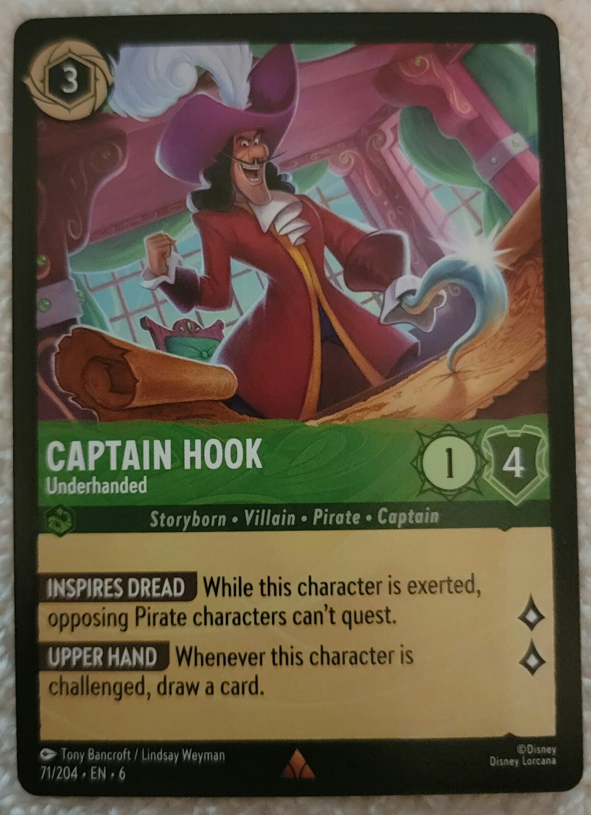 Disney Lorcana TCG Captain Hook Underhanded  71/204 Azurite Sea Rare NM