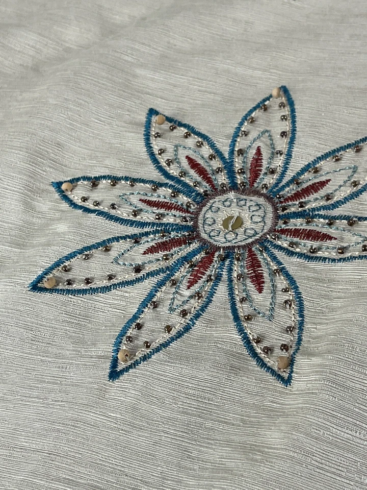 Camisa Alfred Dunner Mujer 14 Beige Floral Seda Cuentas Bordada N296 Foto 3 de 4