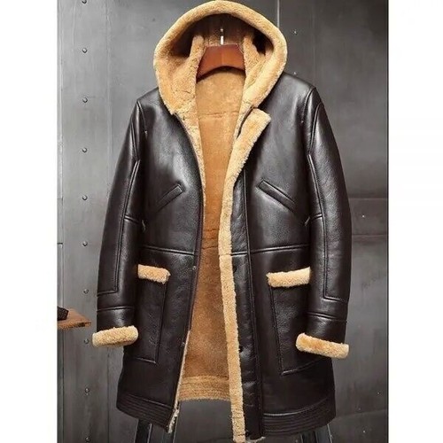 Herren Fliegerjacke mit Kapuze B3 braun Lammfell USA Flieger Leder - Bild 4 von 4
