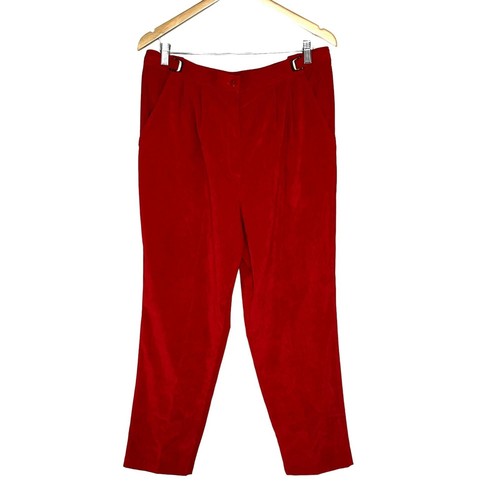 Vintage Red Pleated Trousers Sz 14 Extender Tab Pants High Rise 80s Willow Ridge - Picture 1 of 11
