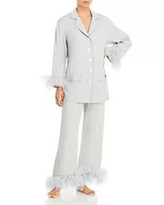 Sleeper L145006 Womens Grey Party Feather Trim Pajama Set Size XL