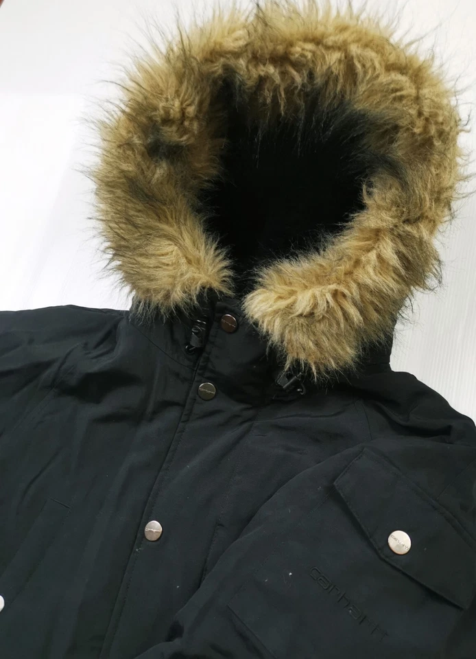 *HOT Men's CARHARTT @ ANCHORAGE PARKA FUR HOODED QUILT LINED BLACK Coat Jacket S - Image 4 of 4