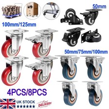 4 X Heavy Duty 75mm 100mm 125mm Swivel Castor Wheels Furniture Trolley Casters