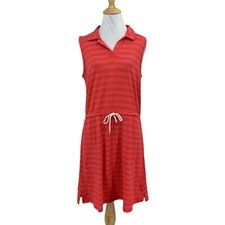 T by Talbots Dress Women M Medium Red Pink Striped Drop Waist Drawstring Pockets