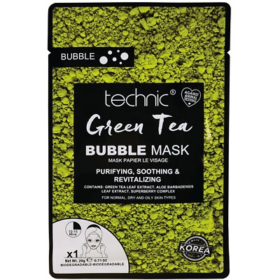 TECHNIC Grüntee reinigende, beruhigende & revitalisierende Blase Gesichtsmaske 20g *NEU*