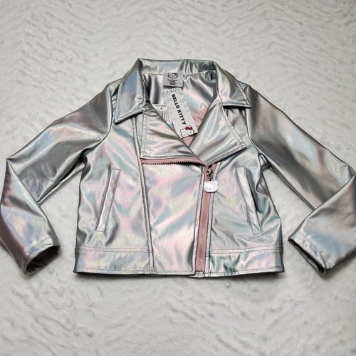 Sanrio Hello Kitty Girls Metallic Silver Moto Jacket & Pants Outfit Set Size 6 - Picture 8 of 13