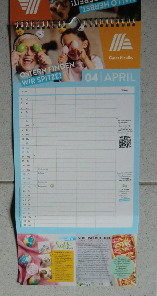 ALDI Wandkalender Kalender 2025 Jahreskalender Familienkalender * GEKNICKT * - Bild 2 von 3