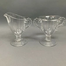Ohio Imperial Glass Cream and Sugar Clear Footed Bowls Beaded Candlewick 
