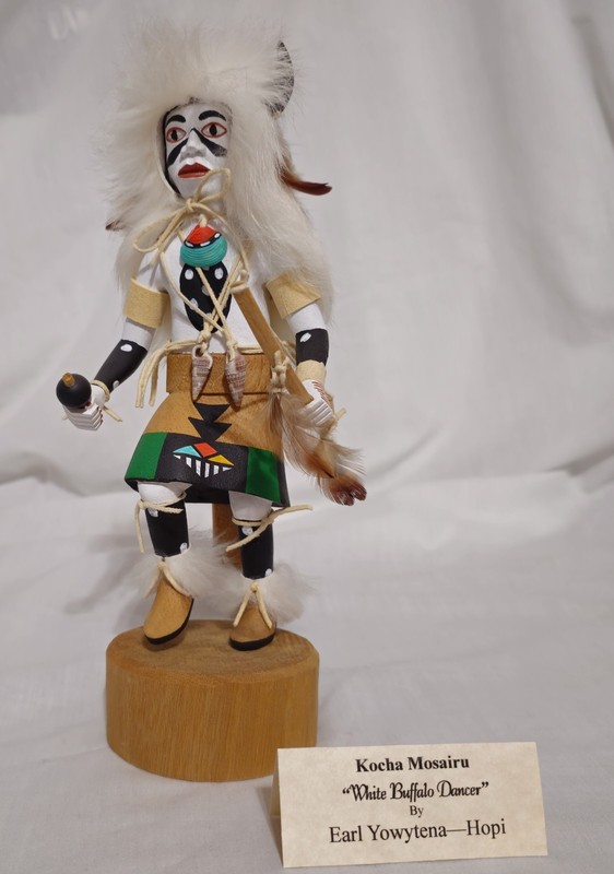 HOPI KACHINA by EARL YOWYTEWA - "WHITE BUFFALO DANCER",  KOCHA MOSAIRU - perfect