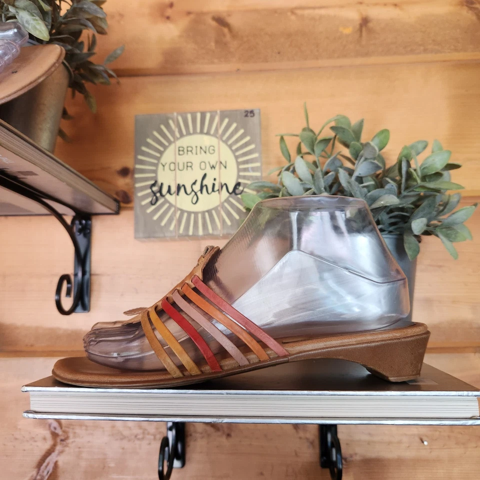 Sandalias Nickels Cuero Suave Tostado Tacón Tirantes Multi Boho Zapatos Deslizables Talla 7.5 Foto 2 de 4
