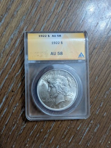 1922 ANACS AU 58 Peace Silver Dollar, About Uncirculated USA Silver $1 Coin