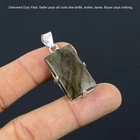 925 Sterling Silver Rectangle Labradorite Stone Art Deco Engagement Boho Pendant