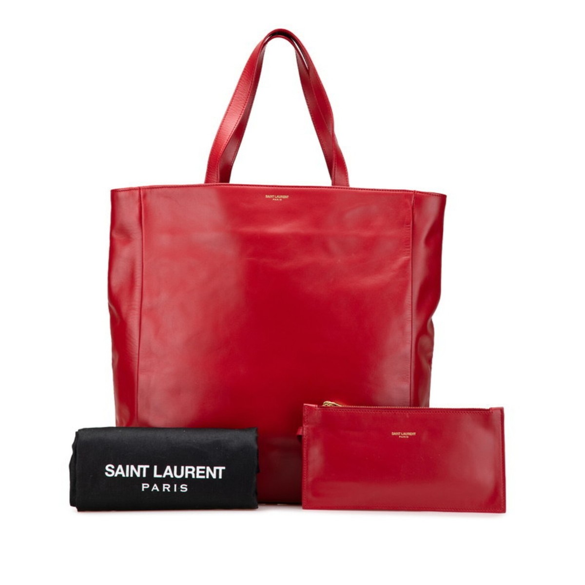 Saint Laurent Reversible Tote Bag 318340 Red Leather Suede Women's