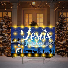 24 Inch Christmas Holy Nativity Yard Sign with Light Stakes Jesus Is the Reason